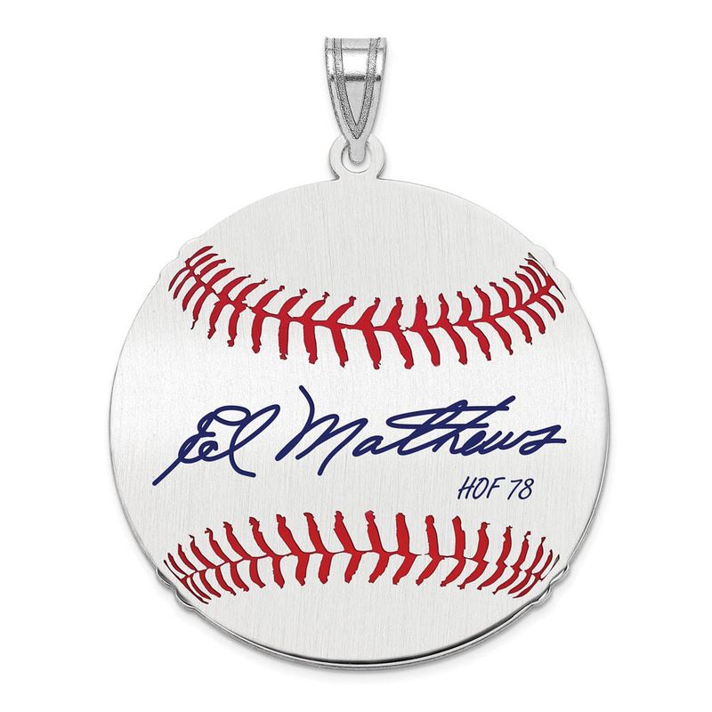 Sterling Silver Eddie Mathews Signature Lg Enamel Baseball Pendant